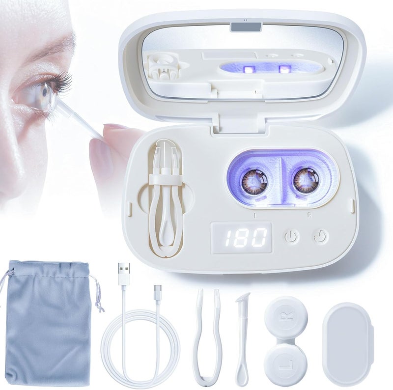 ALLGLAM Portable Contact Lens Cleaner, Automatic Ultrasonic Contact Lens Cleaner Machine with USB Charger, LED Timer Display for Soft Lenses, Colored Contact Lenses Cleaning(White) - Image 1